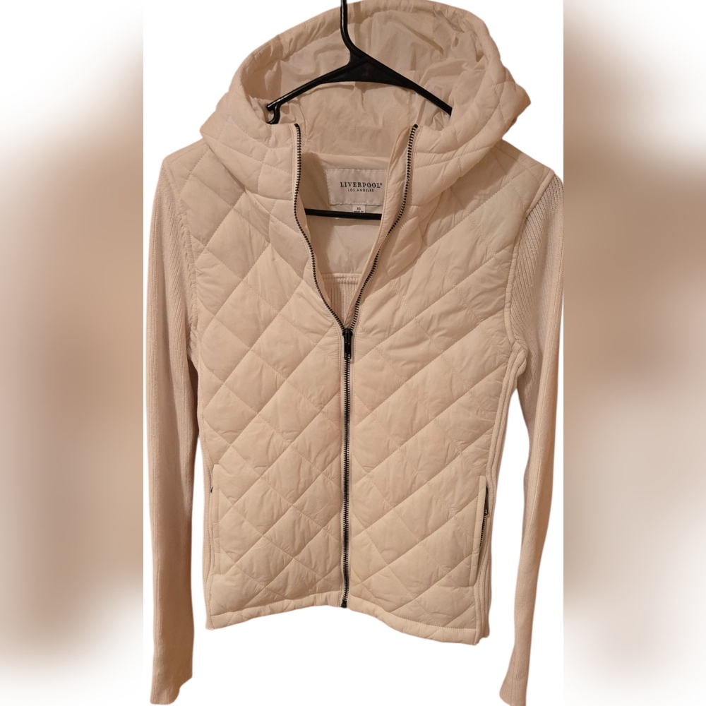 Liverpool Women's Cream Quilted Puffer Jacket with Hood Size XS